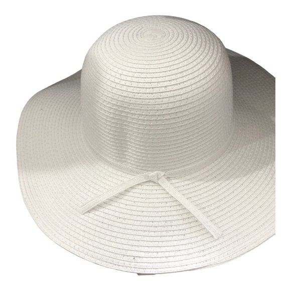 White faux straw packable adjustable band wide brim floppy hat new - Picture 4 of 4